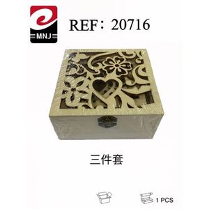 Wooden Box Three Piece Set Decorative Storage With Floral Carving Design - Product Image 3