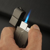Briquet à flamme bleue créatif et résistant au vent, avec tête de pistolet en métal, pour homme, collection et usage ludique