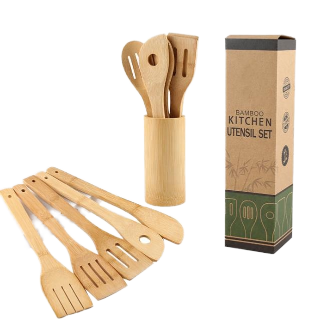 Eco-friendly Organic bamboo kitchenware set with natural wood grain finish