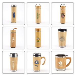 Custom Brand Laser Logo Print 500ml Insulated Bamboo <b>Tea</b> Mug Tumbler Eco Friendly Stainless Steel Vacuum <b>Thermos</b> Cup - Product Image 3