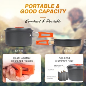 <span class=keywords><strong>Set</strong></span> da Cucina Portatile 14 Pezzi in Lega di Alluminio Concavo-Convesso Antiaderente Pieghevole per Esterni, Padelle per Picnic e Campeggio 1-2 Persone - Product Image 2