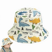 Sombrero de Pescador para Niños, Diseño de Dinosaurio de Dibujos Animados, para Niños y Niñas, Verano, Delgado, Transpirable, de Algodón y Poliéster, Protección Solar