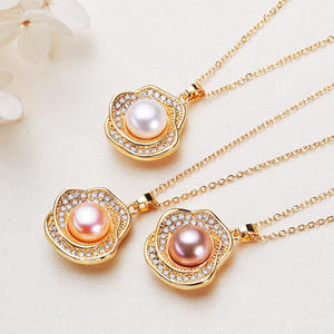 Collar de Perlas de Agua Dulce Mantou de 9 mm al por Mayor con Baño de Cobre e Incrustaciones de Circonita Dorada, Joyería Femenina, Cadena de Hueso con Colgante - Product Image 1