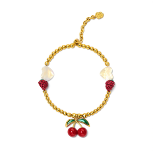 Cute Fine <b>Beaded</b> Pearl <b>Bracelet</b> with Strawberry and Cherry Charms <b>Gold</b> Plated Stainless Steel Women's Jewelry - Product Image 2