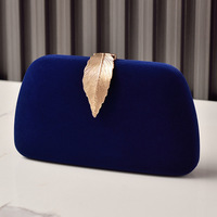 Pochette de soirée en velours pour femme avec chaîne feuille d'or – Sac à main élégant pour mariage et fête