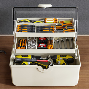 <b>Tool</b> <b>Storage</b> <b>Box</b> Multi Layer Organizer 30L Capacity Cream White Household <b>Tool</b> <b>Box</b> With Compartments For Workshop Use - Product Image 1