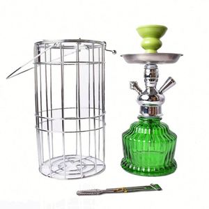 New Design Customization Portable Middle Glass Hookah Set with Stainless Steel Cage Bench Single and Two Hose Pipes - Product Image 5