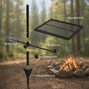 Soporte Giratorio Reforzado de Malla de Acero con Altura Ajustable y Mango con Resorte para Parrilla de Barbacoa y Fogatas al Aire Libre, Venta al por Mayor - Product Image 4