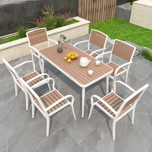 Outdoor Cafe <strong>Balcony</strong> <strong>Table</strong> and Chair Set Plastic Wood <strong>Table</strong> and Chair Combination Outdoor Villa Wooden <strong>Table</strong> Milk Tea Coffee - Product Image 1