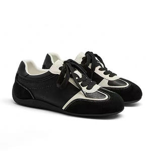 Chaussures pour femmes 2029, nouvelle collection automne, baskets plates rétro en cuir véritable, color-block, confortables, plateforme, chaussures de skate décontractées - Product Image 3