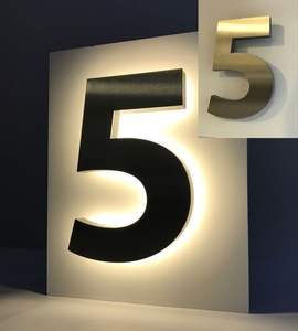 ป้ายเลขที่บ้านแบบสั่งทำคุณภาพสูง ไฟส่องสว่างด้านหลัง ทำจากสแตนเลส พร้อมไฟส่องสว่าง - Product Image 2