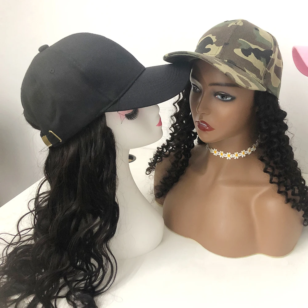 Drop Shipping Raw Virgin Hair Hat Wig, Long Straight Curly Hat Wigs Human Hair,Women Wig Hats Hair Extensions