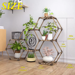 Support de plantes en <span class=keywords><strong>bois</strong></span> hexagonal moderne avec rangement à quatre niveaux, support de pot de fleurs multifonctionnel pour l'intérieur/l'extérieur, pour pots de fleurs DIY - Product Image 4