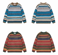 Pull d'hiver personnalisé pour homme, toucher doux, rayé, col rond, anti-rétrécissement, respirant, en laine mohair, motif tricoté