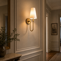Applique Murale LED Dorée de Luxe Moderne, Style Nordique, Bras Courbé en U, Abat-jour en Tissu pour Chambre à Coucher, Chevet, Hôtel, Chambre d'Hôtes, Villa