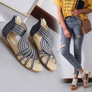 Nuovi <span class=keywords><strong>Sandali</strong></span> Estivi da <span class=keywords><strong>Donna</strong></span> con Cinturino alla Caviglia, Taglie Grandi, Scarpe da Passeggio Casual con Strass e <span class=keywords><strong>Tacco</strong></span> <span class=keywords><strong>Basso</strong></span> a Zeppa - Product Image 3