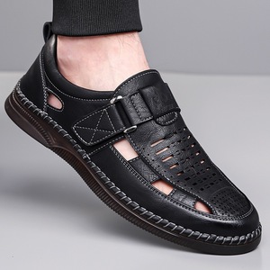 Men's Hollowed Out Breathable Leather <b>Clogs</b> Slip On Casual Shoes Brown 9982 - Product Image 4