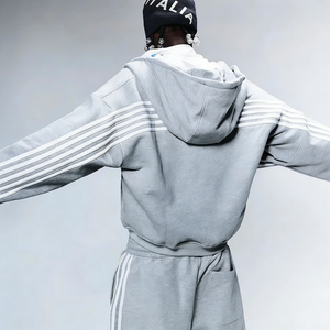 Vente en gros Ensemble pantalon de survêtement et sweat à capuche court deux pièces en molleton de coton vierge personnalisé pour hommes Sweats à capuche zippés pour hommes Streetwear - Product Image 2