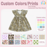 Robe d'été décontractée pour petites filles, motif léopard, manches volantées, col en V, boutons sur le devant, jupe trapèze, design personnalisé