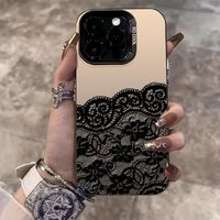 Coque de téléphone portable en TPU et PC avec motif floral en dentelle et clé argentée électroplaquée pour iPhone Xs 11 12 13 14 15 16 17 18 Pro Max