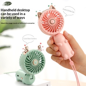Mini ventilateur portable créatif d'été pliable en plastique, motif chat et cerf, rechargeable par USB, pour étudiants et activités extérieures - Product Image 5