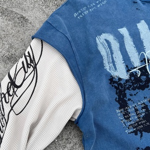 เสื้อยืดแขนยาววาฟเฟิลถักสำหรับผู้ชายเสื้อยืดแขนยาวสไตล์วินเทจ - Product Image 2