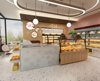 Maßgefertigtes schwarzes Metall-Bäckerei-Displayregal mit weißem Unterschrank, Brotregal, Glas-Dessertvitrine, Ladeneinrichtung