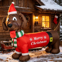 Dachshund gonflable LED de 1,5 m avec chapeau de Père Noël, décorations de Noël imperméables, style américain, rouge, marron, vert, pour jardin