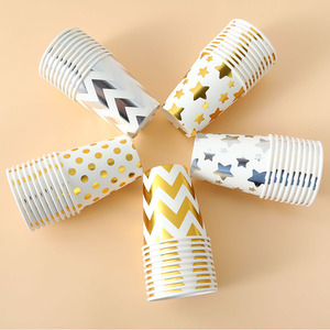 Gobelets en papier jetables personnalisés, épaissis, imprimés avec des motifs étoiles, des points et des vagues, pour anniversaire - Product Image 1