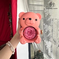 Idée cadeau pour la Saint-Valentin, roses éternelles, collier avec anneau, ours en acrylique rotatif mignon, boîte à bijoux avec rose éternelle, cadeaux pour femmes