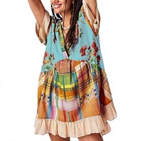 Robe d'été bohème pour femmes, surdimensionnée, sans manches, patchwork floral, col en V profond, volants, style babydoll, mini robe Y2k