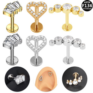 Piercing pour lèvre en titane en forme de cœur, alliage G23, boucles d'oreilles unisexes, bijoux de mode - Product Image 1