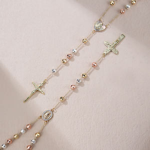 사용자 정의 금도금 묵주 구슬 가톨릭 종교 십자가 목걸이 방수 공 구슬 지르콘 돌 기독교 묵주 - Product Image 4