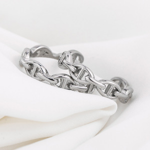 Minimalist <b>Titanium</b> Steel Chain Open <b>Ring</b> For Men And Women Punk Style Jewelry Gift - Product Image 3