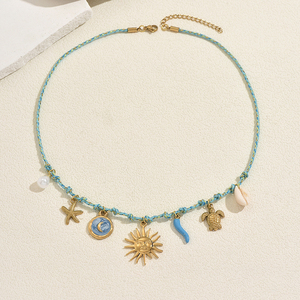 Collar Geométrico Chapado en Oro de Diseño Sencillo y Lujoso Estilo Bohemia, Serie Océano, Collares con Colgante para Mujer, Joyería al por Mayor - Product Image 4