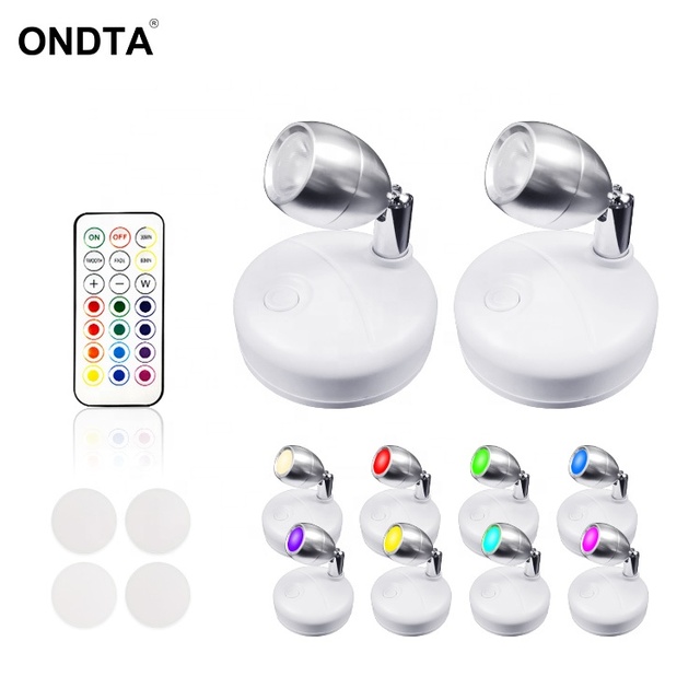 RGBW Color Battery Operated Cabinet Light 180 Degree Rotation Spotlight With Remote Control for Living Room Closet Wardrobe