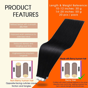 Extensioni per capelli con nastro biadesivo a doppia trama, in capelli umani Remy, con punte spesse, dall'aspetto naturale, a lunga durata, con trama adesiva effetto pelle - Product Image 2