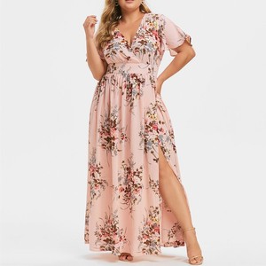 Vestido <span class=keywords><strong>de</strong></span> chifón estampado con cuello en V y encaje, talla grande L-5XL, para verano, color vino o negro, informal, para fiesta, para mujer. - Product Image 3