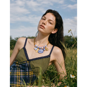 Collana JINYOU 7795 in acciaio inossidabile placcato oro con ciondolo a forma di oceano, perline in porcellana blu e bianca, ciondolo a forma di <span class=keywords><strong>tartaruga</strong></span> e pesce. - Product Image 2