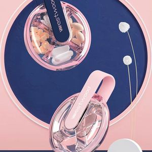 Estuche Redondo Mini para Pastillas: Rosa Marrón Transparente, Caja de Medicamentos de 4 Compartimentos, Contenedor de Dulces para Viaje, Almacenamiento Pequeño y Portátil con Logotipo Personalizado - Product Image 1