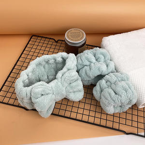 عصابة رأس لغسل الوجه من الصوف المرجاني معتمدة من OEKO ومعتمدة من REACH، تصميم لطيف مع ربطة أذن - Product Image 3