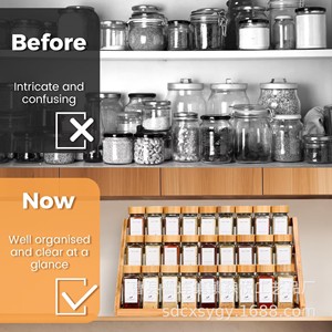 Solid Wood <b>Spice</b> <b>Rack</b> Kitchen Countertop Multi Layer Tiered Storage <b>For</b> Glass <b>Jars</b> Minimalist Design - Product Image 3