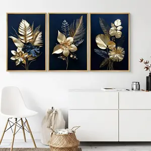 Pittura moderna su tela da parete foglie nere e dorate poster di fiori arte astratta immagini botaniche soggiorno decorazioni per la casa