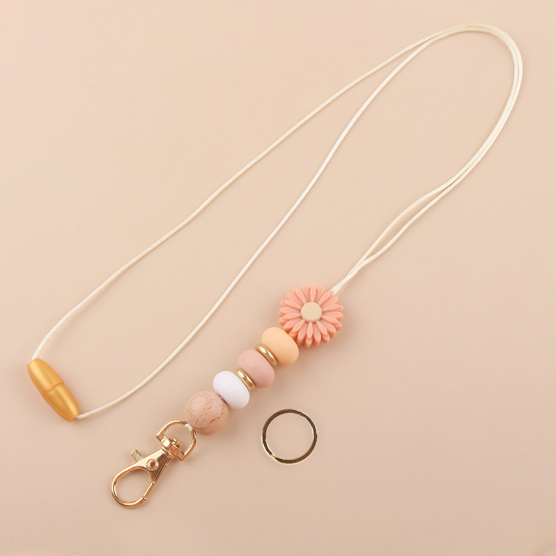 Custom Handmade Asymmetric Colorful Soft Silicone Bead Key Lanyards Support Custom Carved Wood Tag Pendant Adjustable Lanyard Image 4