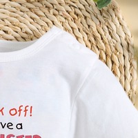 Pakaian Bayi Ramah Lingkungan Grosir Pabrik Unisex, Romper Putih Polos dengan Cetakan Huruf, Lengan Pendek, Romper Satu Potong, Kancing Tekan