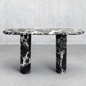 KUMUSI FURNITURE Lussuosa <span class=keywords><strong>Consolle</strong></span> in Marmo Nero Antico, Tavolo Bicolore Bianco e Nero per Ingresso - Product Image 1