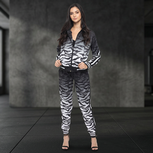 Conjunto Deportivo Casual para Mujer con Estampado de Cebra, Sudadera con Cremallera Completa y Pantalones, Ropa Deportiva Transpirable de Poliéster, Estilo Otoñal - Product Image 3