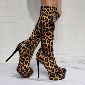 <b>Leopard</b> Prints Platform Women's Knee High <b>Boots</b> Back Zipper Stiletto Ladies Long Night Party Heels Shoes - Product Image 3