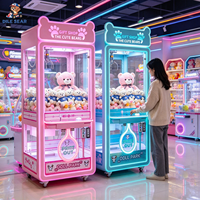 Machine de jeu d'arcade commerciale à monnayeur, 1 joueur, Happy Moment, avec LED bleues, en verre trempé, attrapeur de peluches à grue