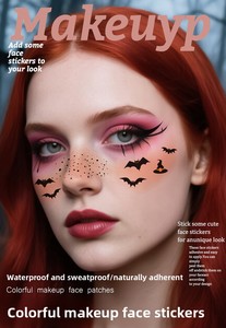 6 autocollants de <span class=keywords><strong>tatouage</strong></span> temporaire effet taches de rousseur et paillettes pour le visage, thème chauve-souris, pour Halloween, pour femmes et enfants - Product Image 6